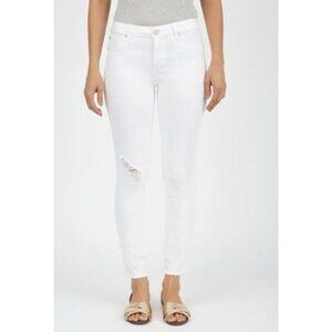 Articles of Society Carly Skinny Crop White Distressed Jeans Raw Hem sz 24